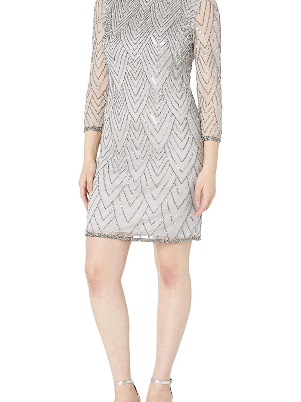 J Kara Silver Beaded Long Sleeve Sheath Dress - Picture 6 of 7